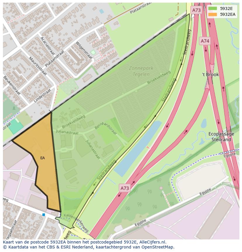 Afbeelding van het postcodegebied 5932 EA op de kaart.