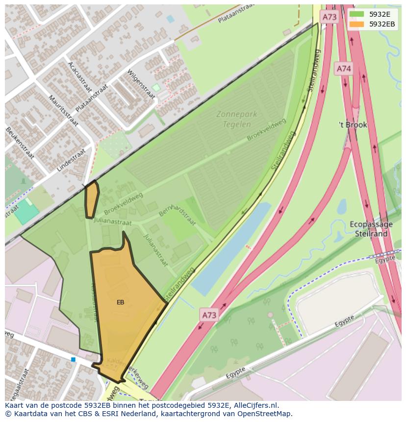 Afbeelding van het postcodegebied 5932 EB op de kaart.