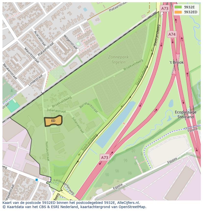 Afbeelding van het postcodegebied 5932 ED op de kaart.