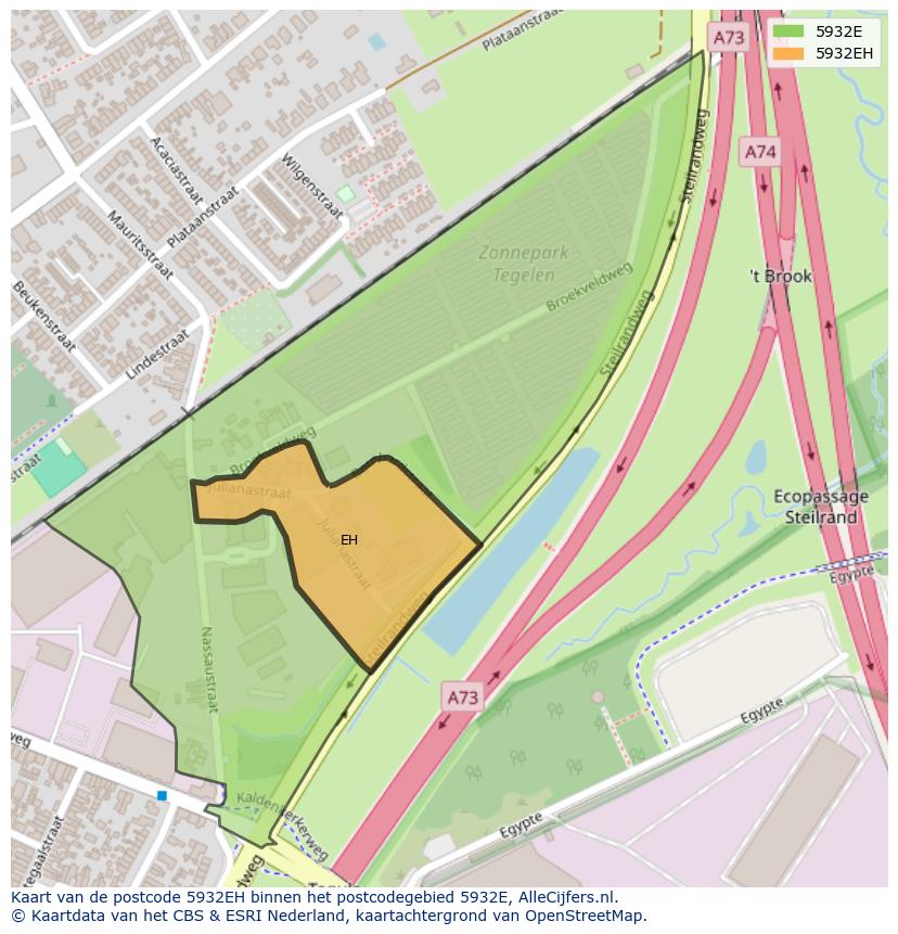 Afbeelding van het postcodegebied 5932 EH op de kaart.