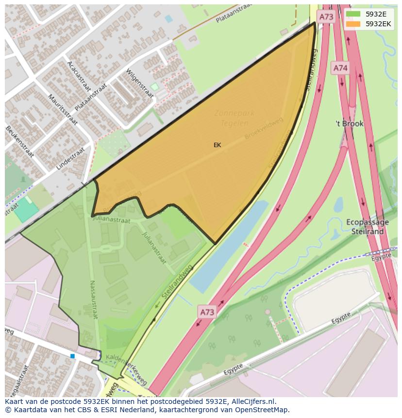 Afbeelding van het postcodegebied 5932 EK op de kaart.