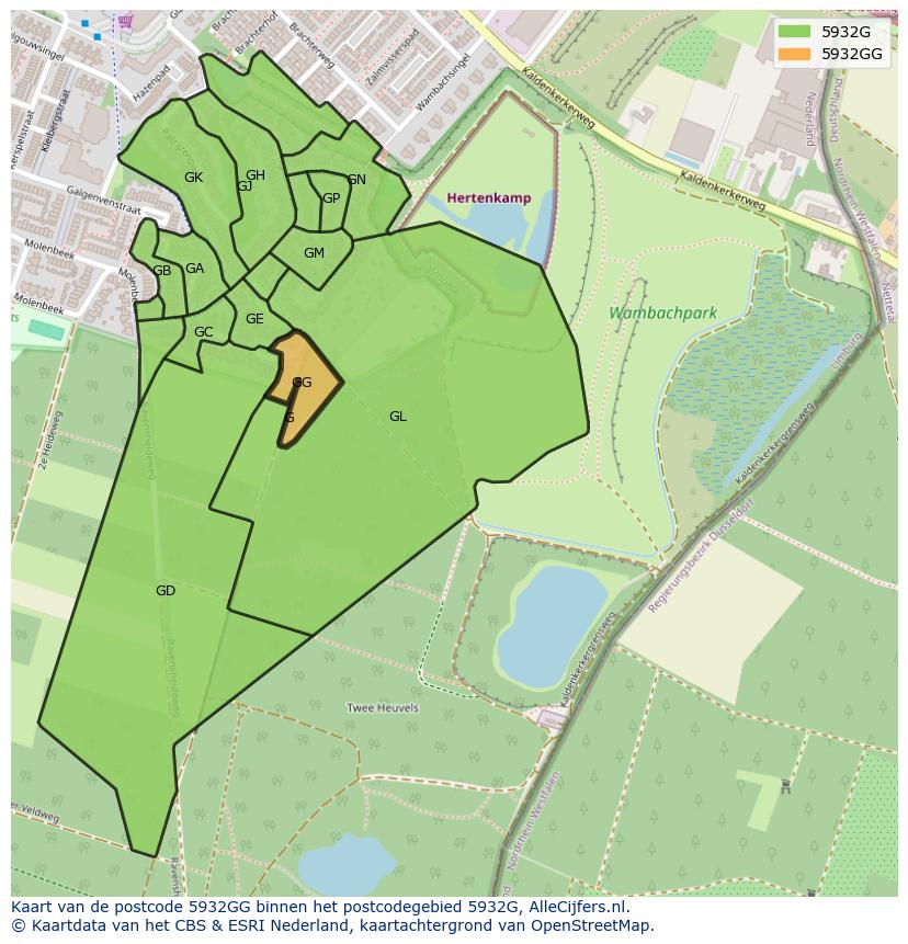 Afbeelding van het postcodegebied 5932 GG op de kaart.