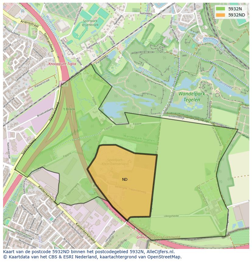 Afbeelding van het postcodegebied 5932 ND op de kaart.