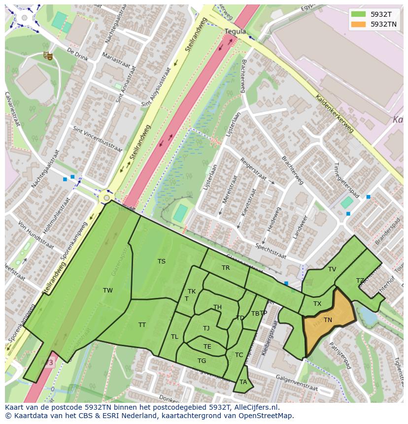 Afbeelding van het postcodegebied 5932 TN op de kaart.