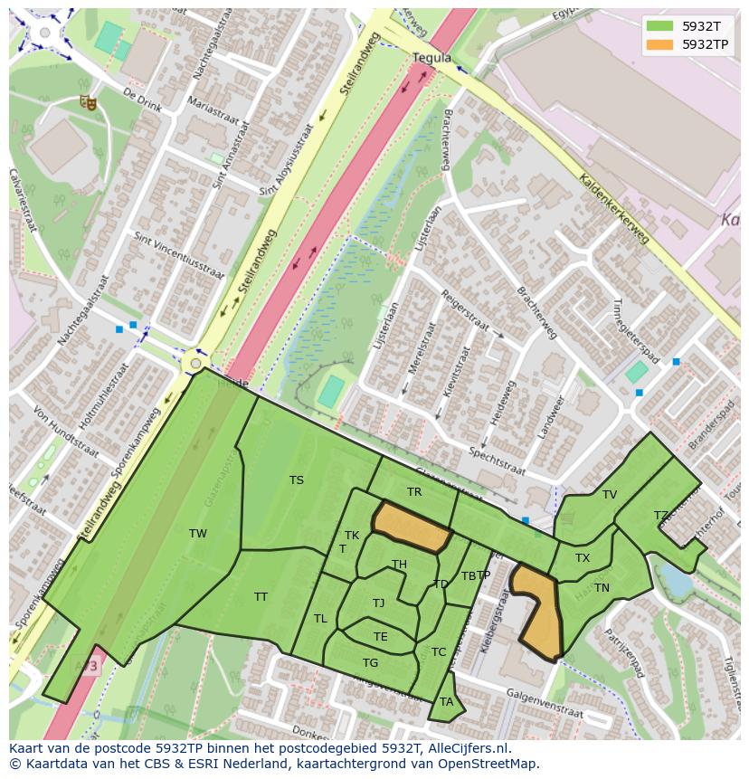 Afbeelding van het postcodegebied 5932 TP op de kaart.