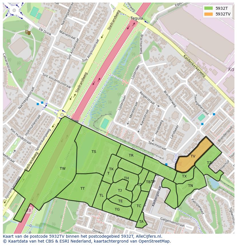 Afbeelding van het postcodegebied 5932 TV op de kaart.