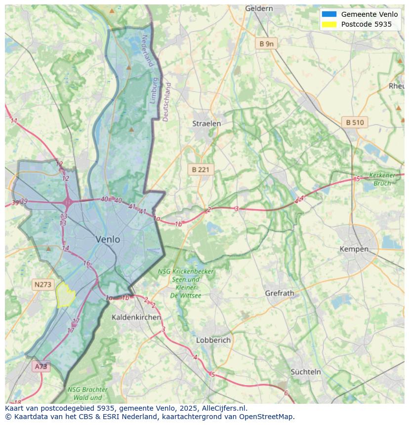 Afbeelding van het postcodegebied 5935 op de kaart.