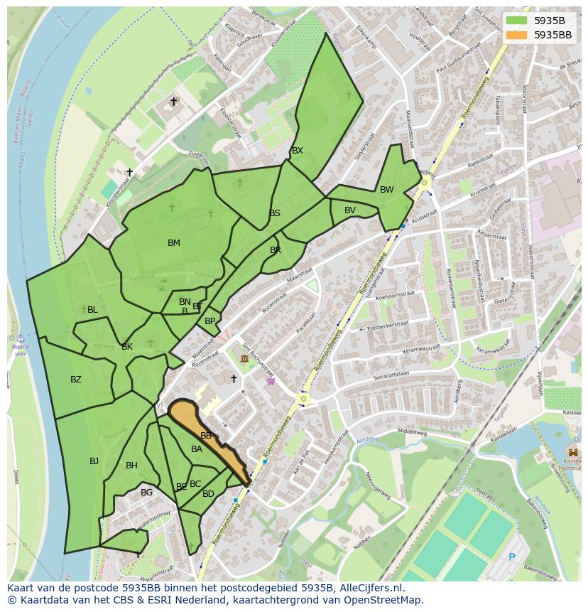Afbeelding van het postcodegebied 5935 BB op de kaart.