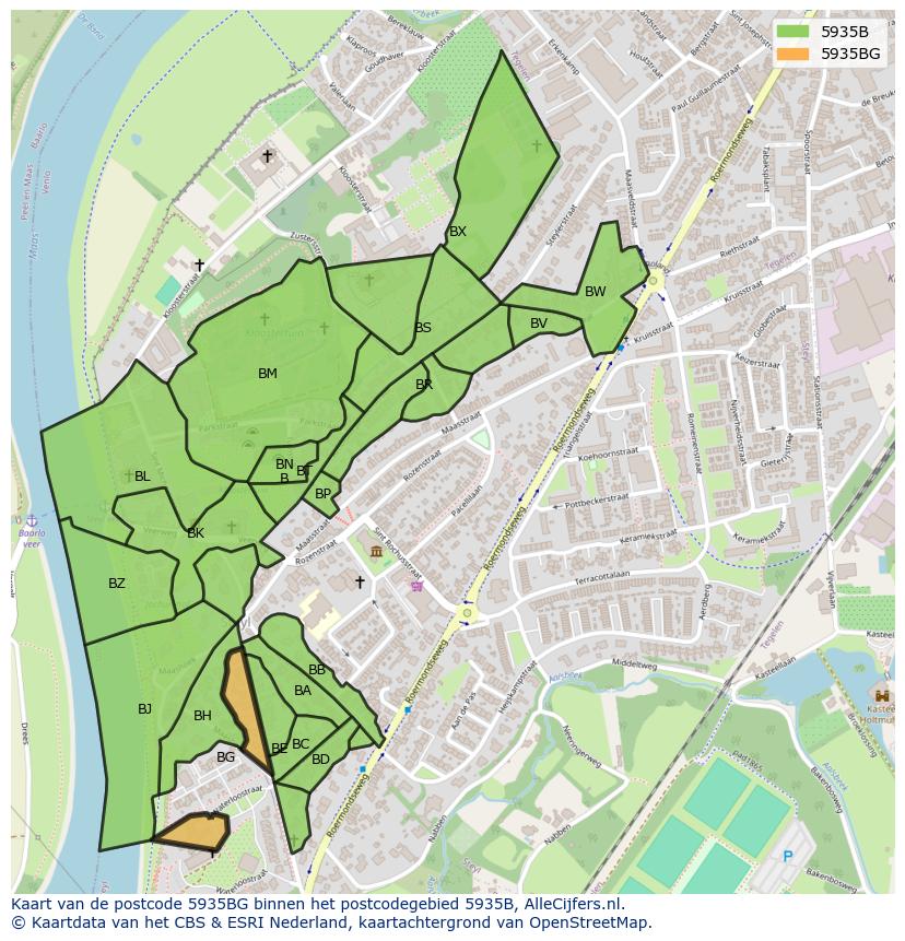 Afbeelding van het postcodegebied 5935 BG op de kaart.