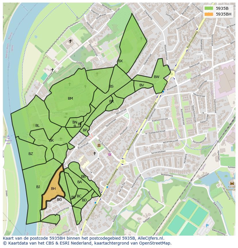 Afbeelding van het postcodegebied 5935 BH op de kaart.