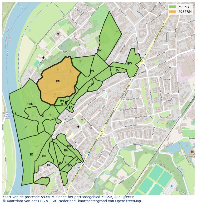 Afbeelding van het postcodegebied 5935 BM op de kaart.