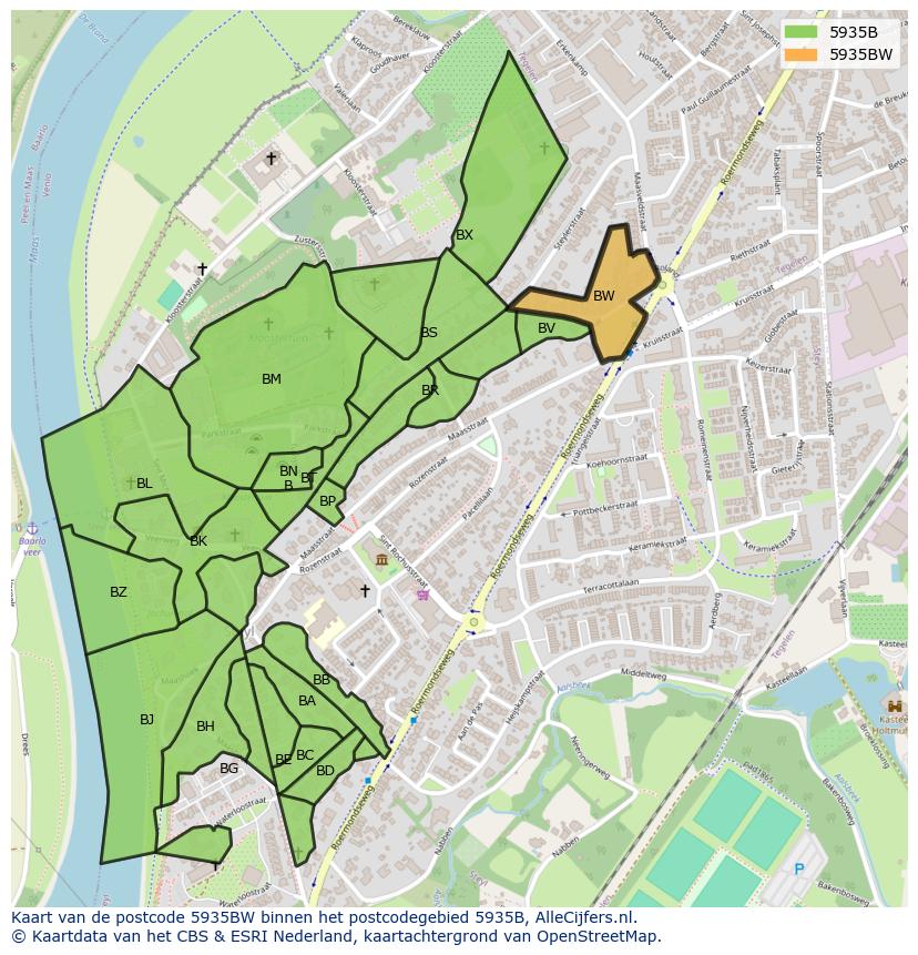 Afbeelding van het postcodegebied 5935 BW op de kaart.