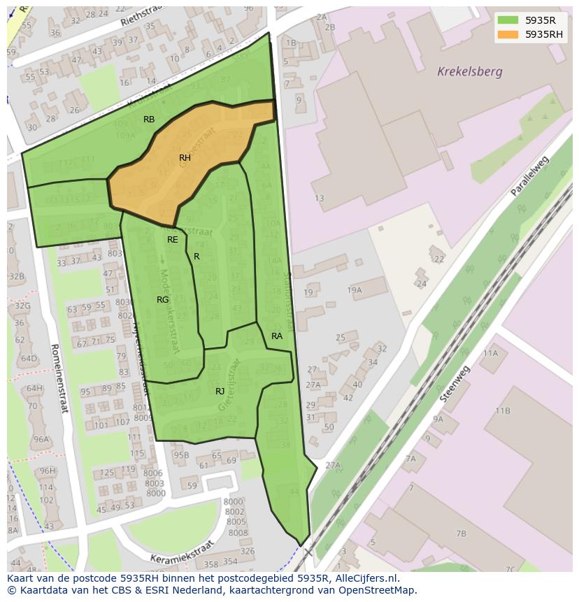 Afbeelding van het postcodegebied 5935 RH op de kaart.