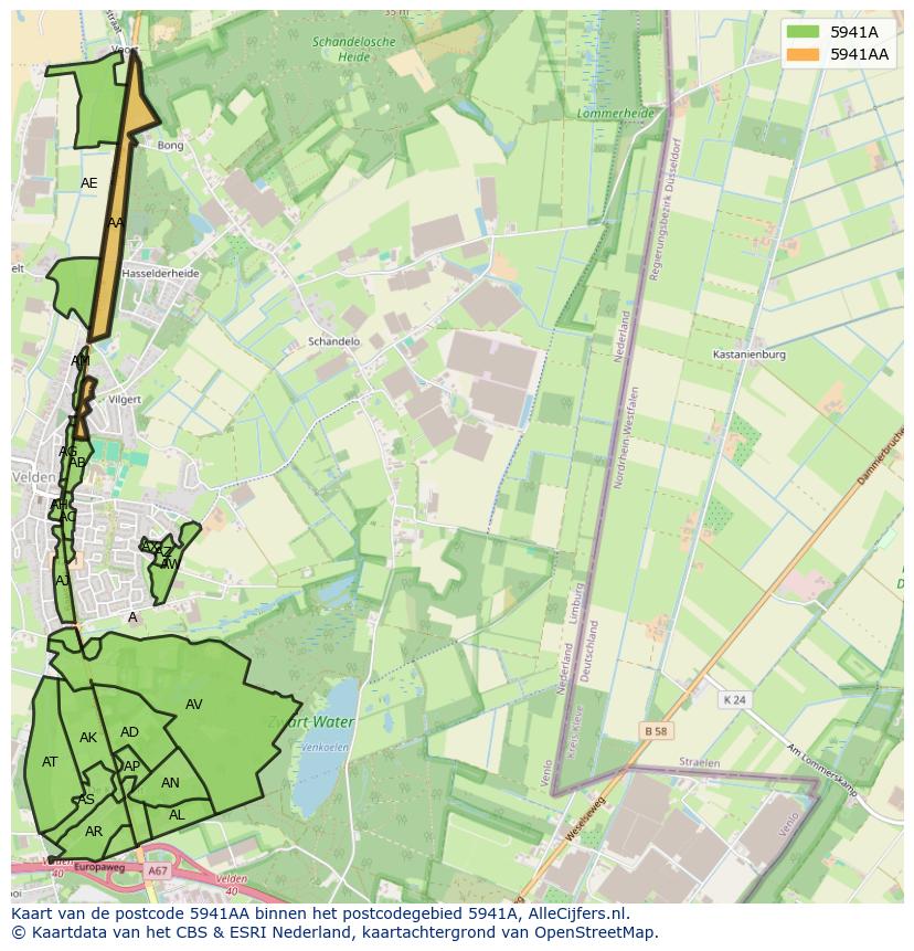 Afbeelding van het postcodegebied 5941 AA op de kaart.