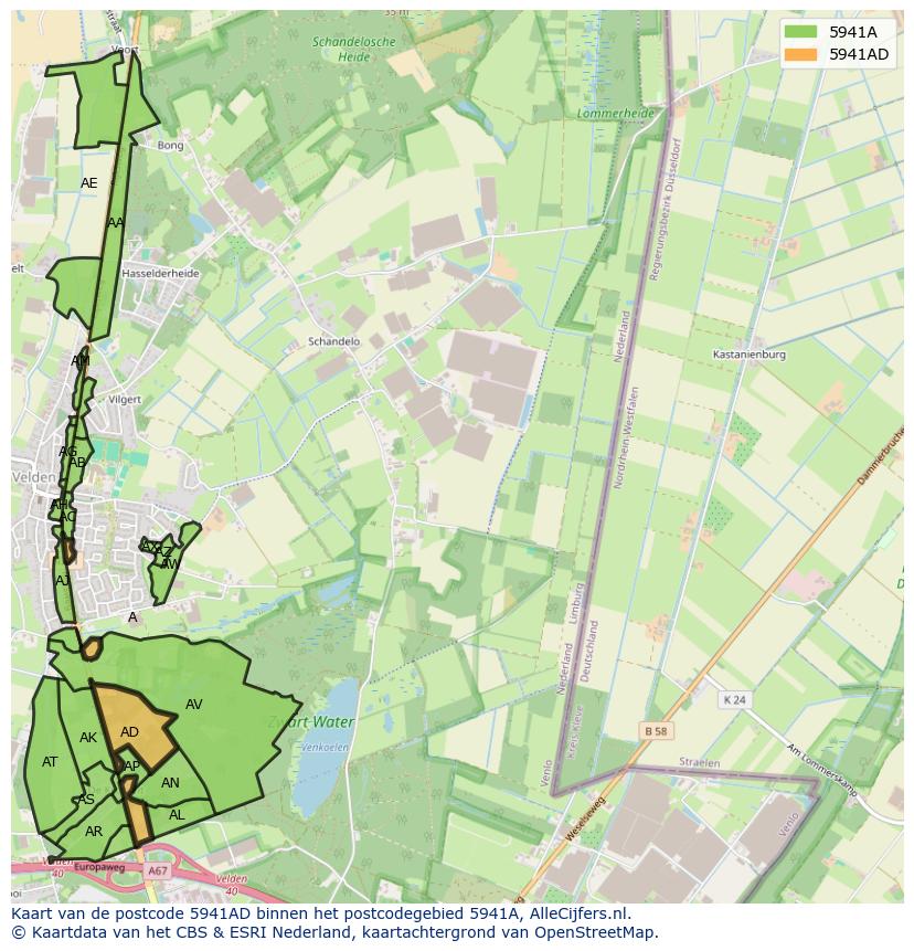 Afbeelding van het postcodegebied 5941 AD op de kaart.