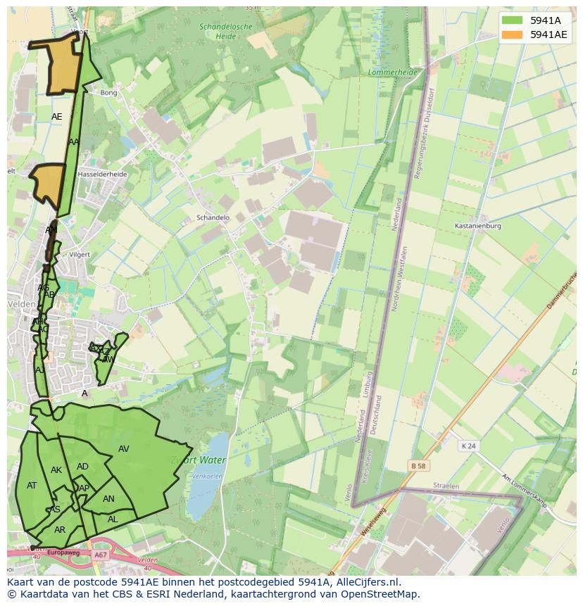 Afbeelding van het postcodegebied 5941 AE op de kaart.