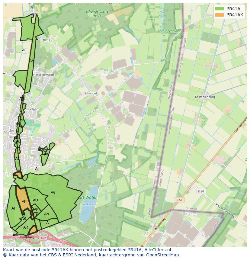 Afbeelding van het postcodegebied 5941 AK op de kaart.