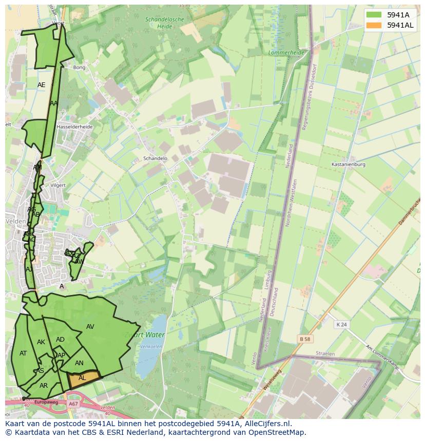 Afbeelding van het postcodegebied 5941 AL op de kaart.