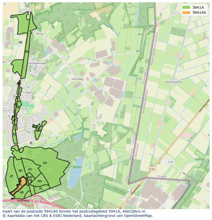Afbeelding van het postcodegebied 5941 AS op de kaart.