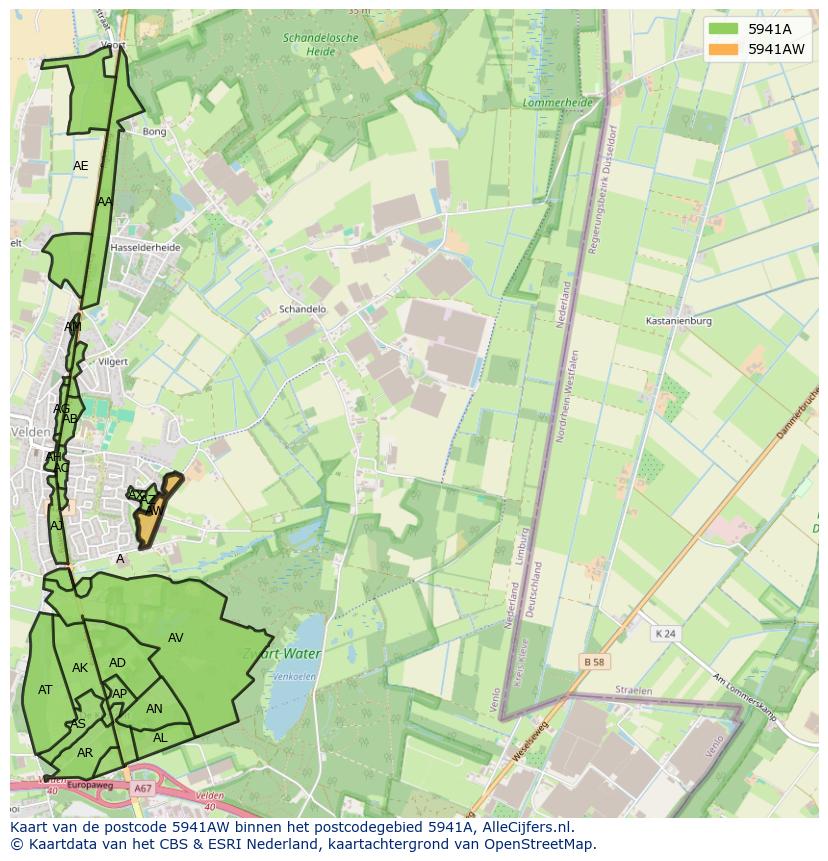 Afbeelding van het postcodegebied 5941 AW op de kaart.
