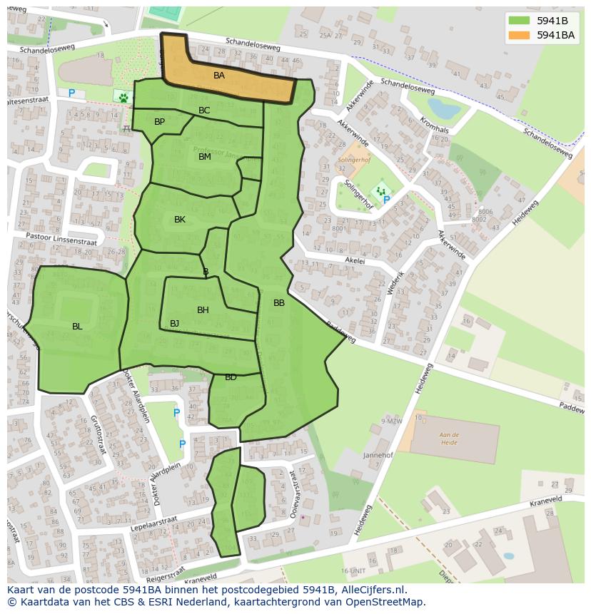 Afbeelding van het postcodegebied 5941 BA op de kaart.