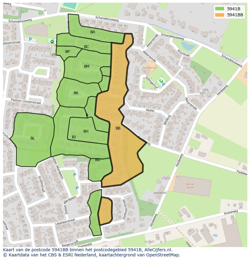 Afbeelding van het postcodegebied 5941 BB op de kaart.
