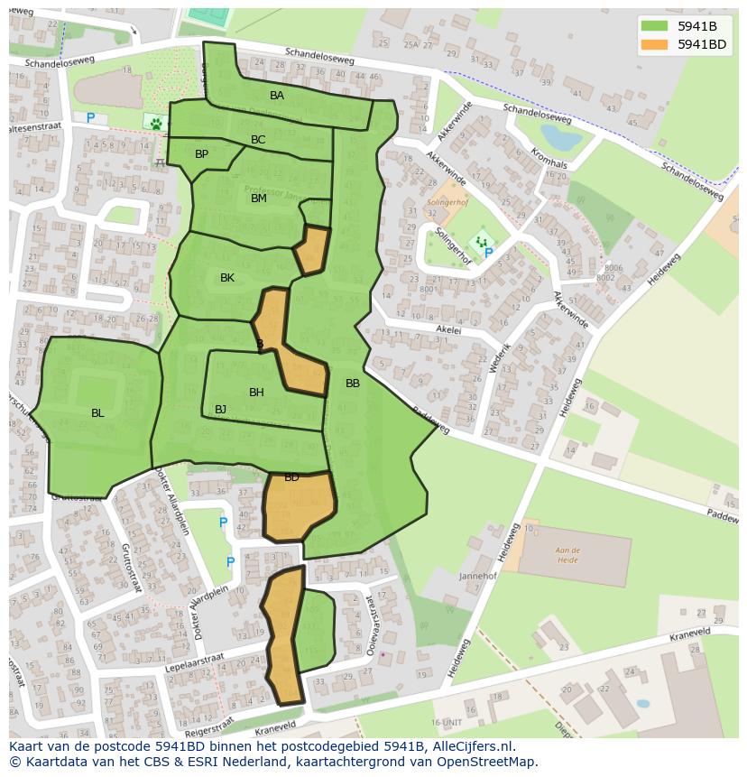 Afbeelding van het postcodegebied 5941 BD op de kaart.