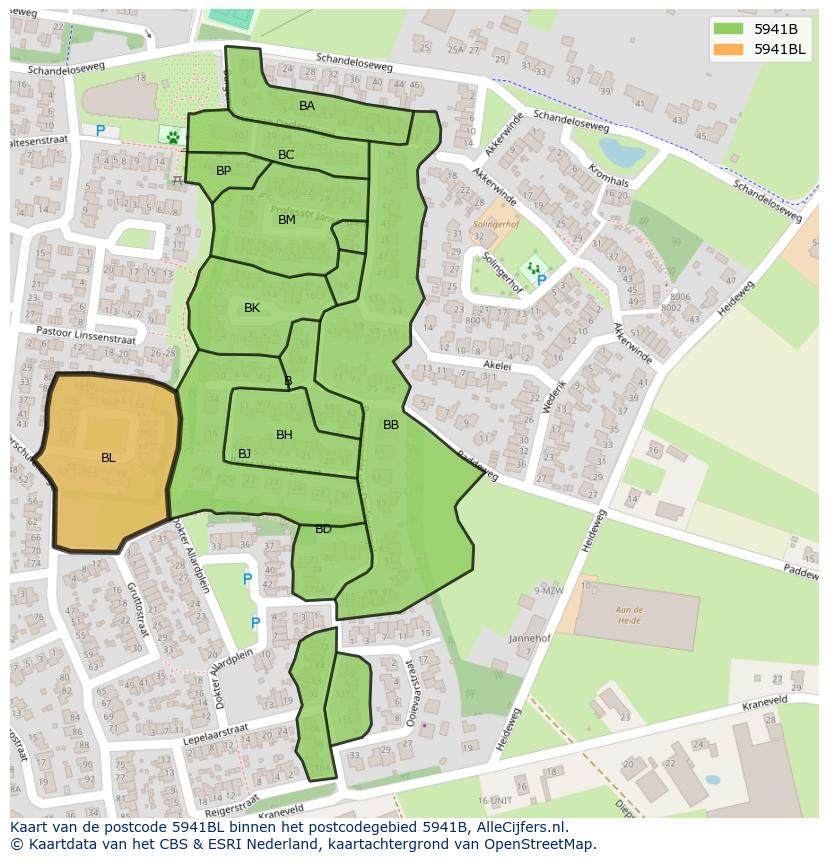 Afbeelding van het postcodegebied 5941 BL op de kaart.