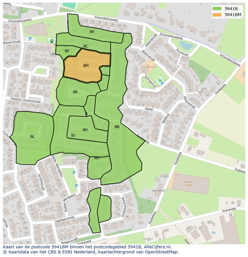 Afbeelding van het postcodegebied 5941 BM op de kaart.