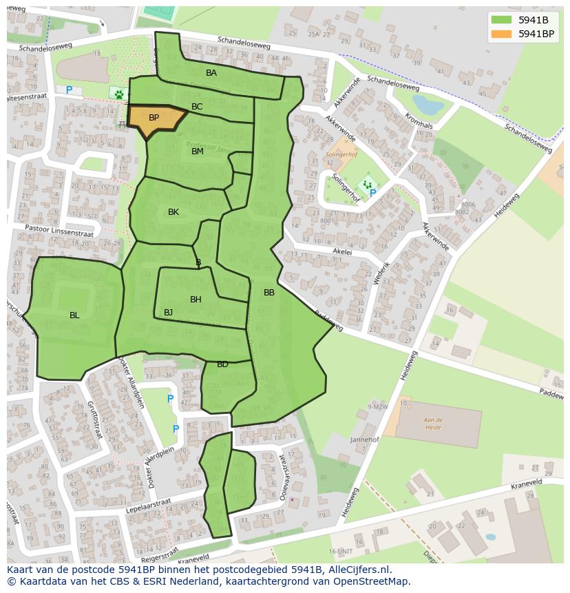 Afbeelding van het postcodegebied 5941 BP op de kaart.