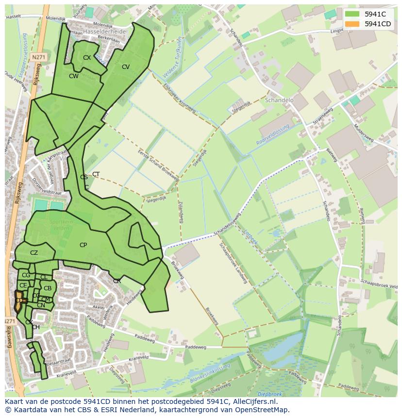 Afbeelding van het postcodegebied 5941 CD op de kaart.