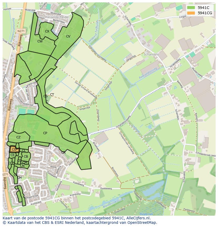 Afbeelding van het postcodegebied 5941 CG op de kaart.