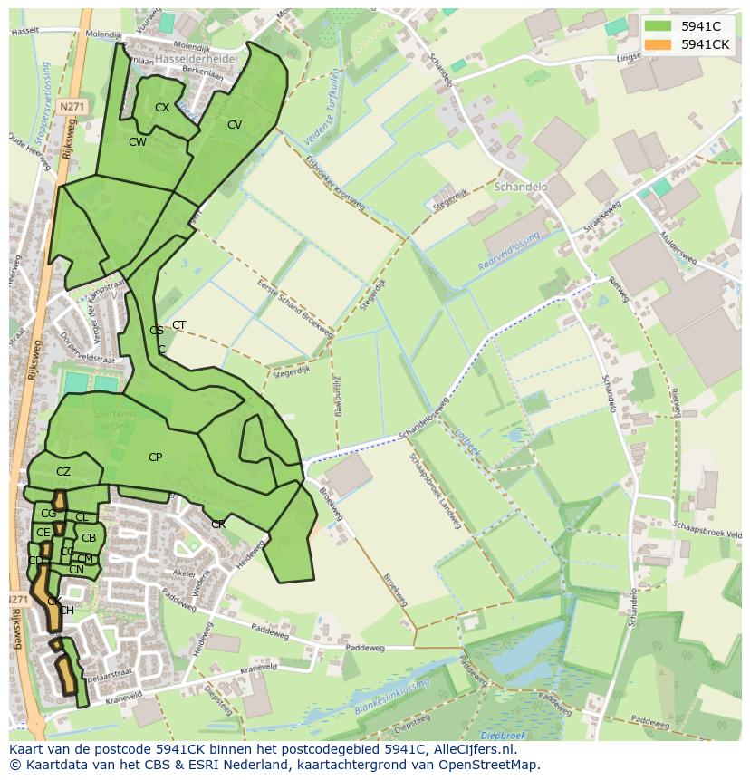 Afbeelding van het postcodegebied 5941 CK op de kaart.