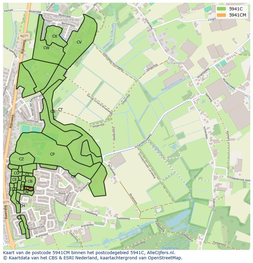 Afbeelding van het postcodegebied 5941 CM op de kaart.