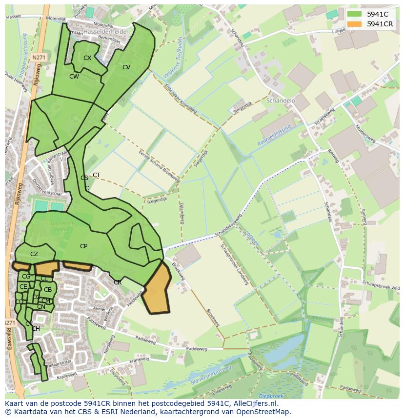 Afbeelding van het postcodegebied 5941 CR op de kaart.
