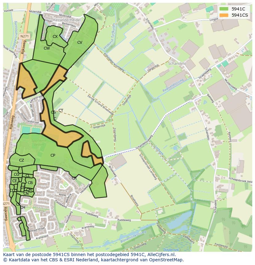 Afbeelding van het postcodegebied 5941 CS op de kaart.