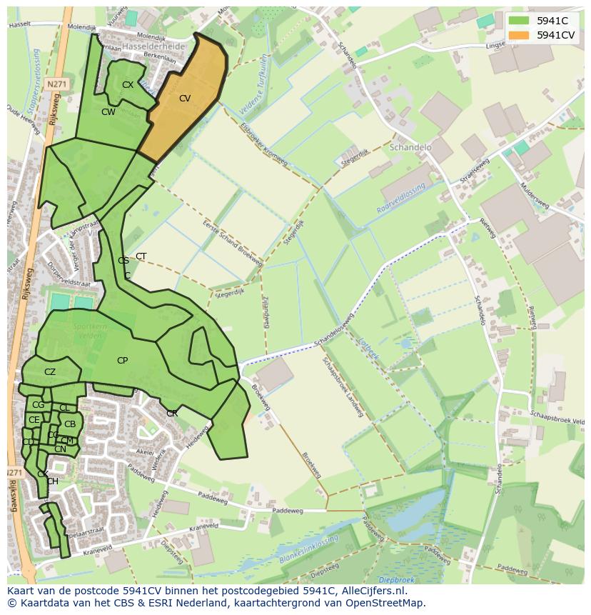 Afbeelding van het postcodegebied 5941 CV op de kaart.