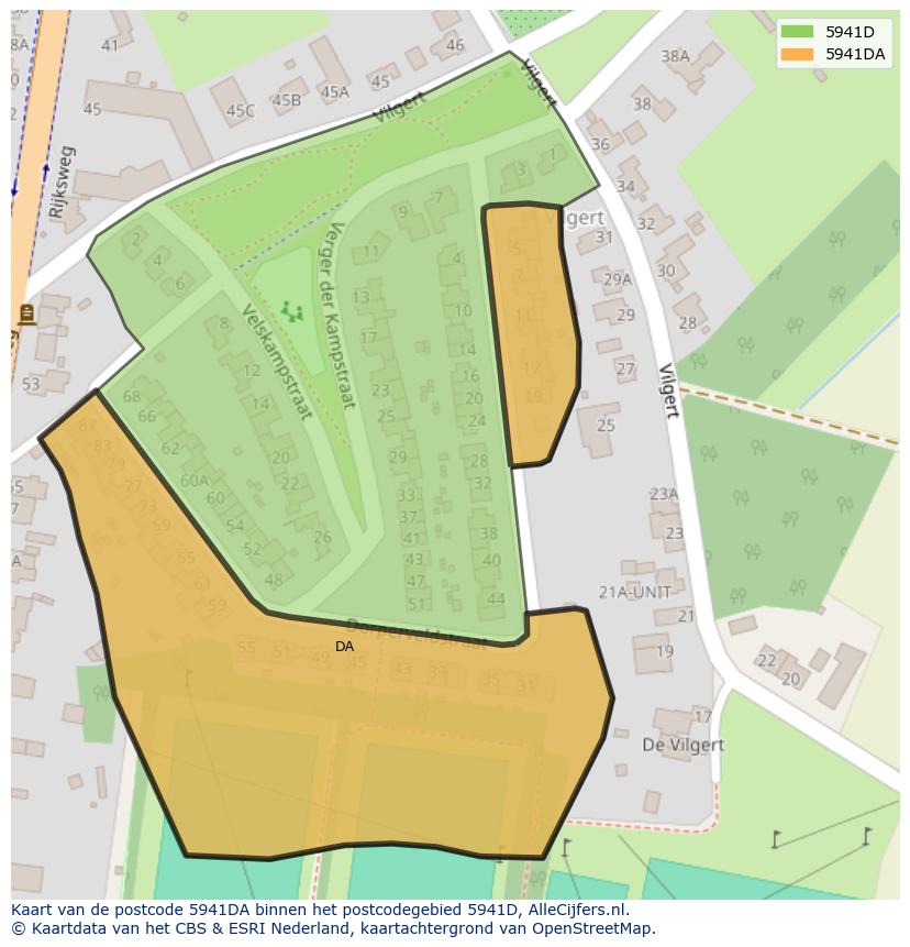 Afbeelding van het postcodegebied 5941 DA op de kaart.