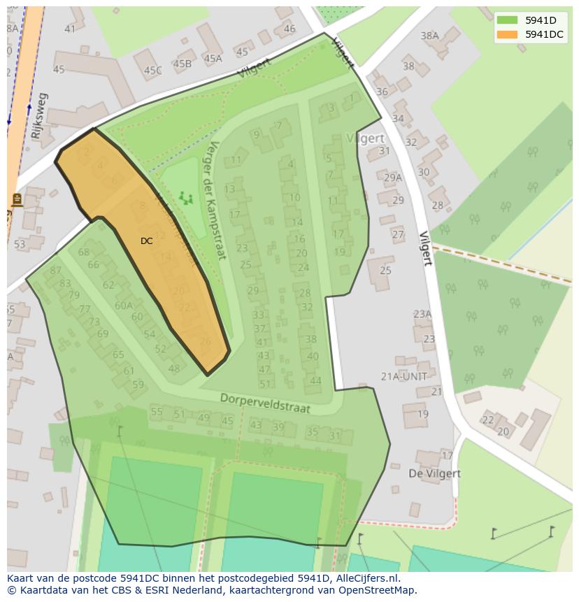Afbeelding van het postcodegebied 5941 DC op de kaart.