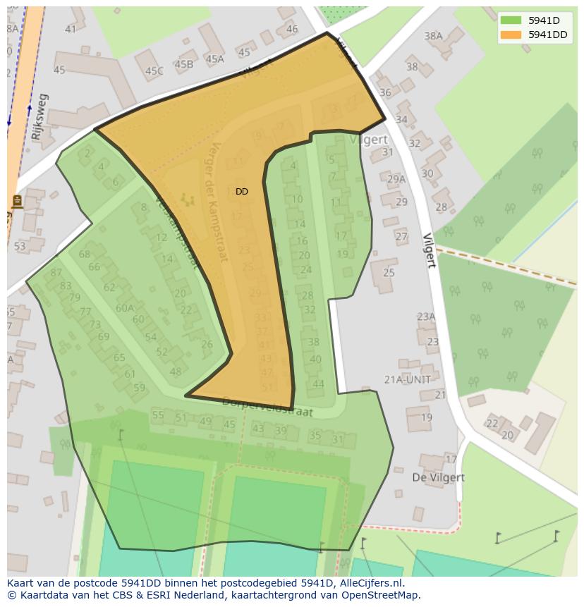 Afbeelding van het postcodegebied 5941 DD op de kaart.