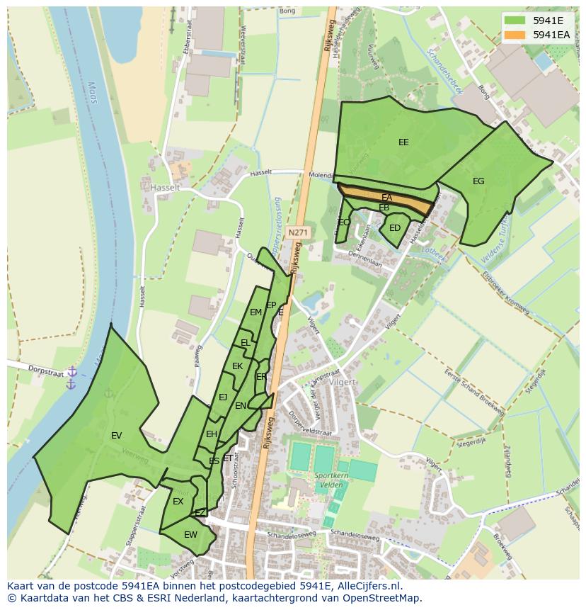 Afbeelding van het postcodegebied 5941 EA op de kaart.
