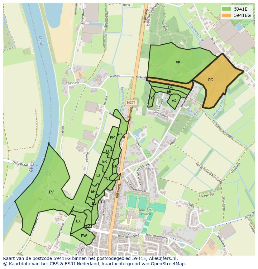 Afbeelding van het postcodegebied 5941 EG op de kaart.