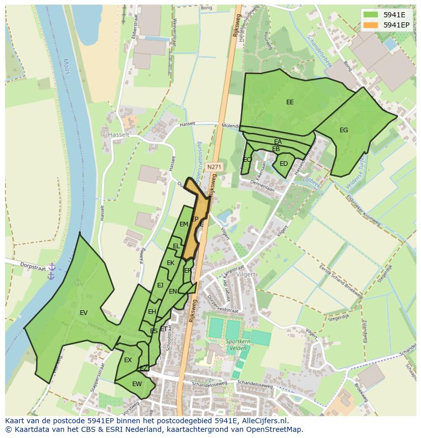 Afbeelding van het postcodegebied 5941 EP op de kaart.