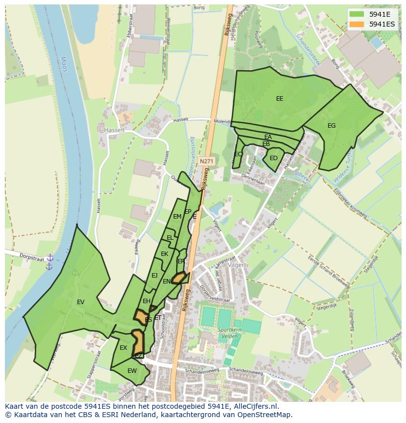 Afbeelding van het postcodegebied 5941 ES op de kaart.
