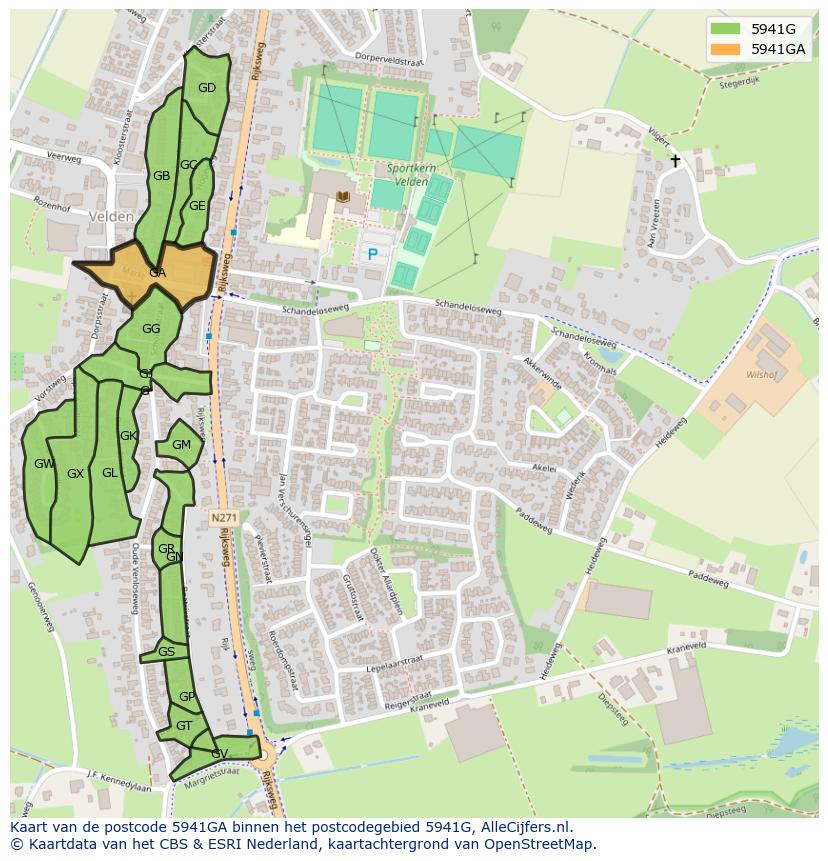 Afbeelding van het postcodegebied 5941 GA op de kaart.