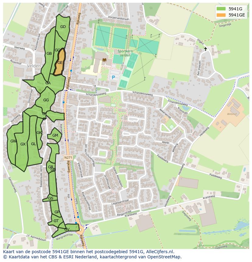 Afbeelding van het postcodegebied 5941 GE op de kaart.