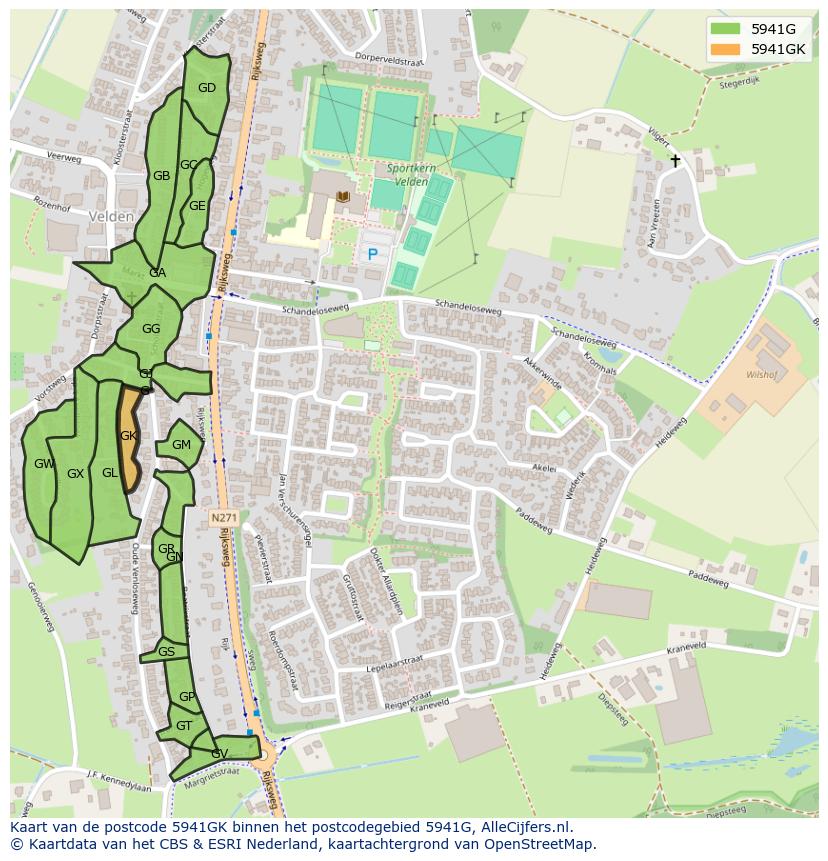 Afbeelding van het postcodegebied 5941 GK op de kaart.