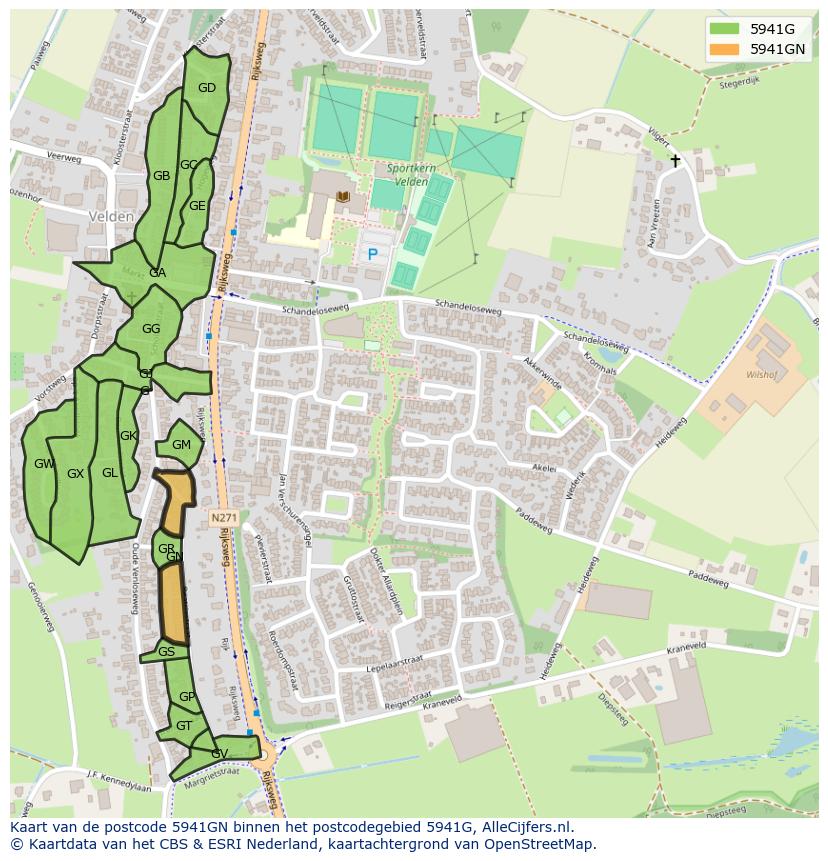 Afbeelding van het postcodegebied 5941 GN op de kaart.