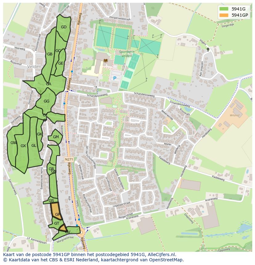 Afbeelding van het postcodegebied 5941 GP op de kaart.