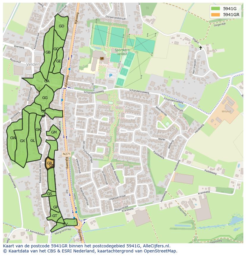 Afbeelding van het postcodegebied 5941 GR op de kaart.